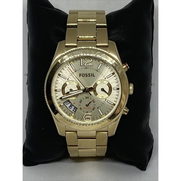 Fossil Perfect Boyfriend ES3884 Women Gold Band An - Picture 1 of 12